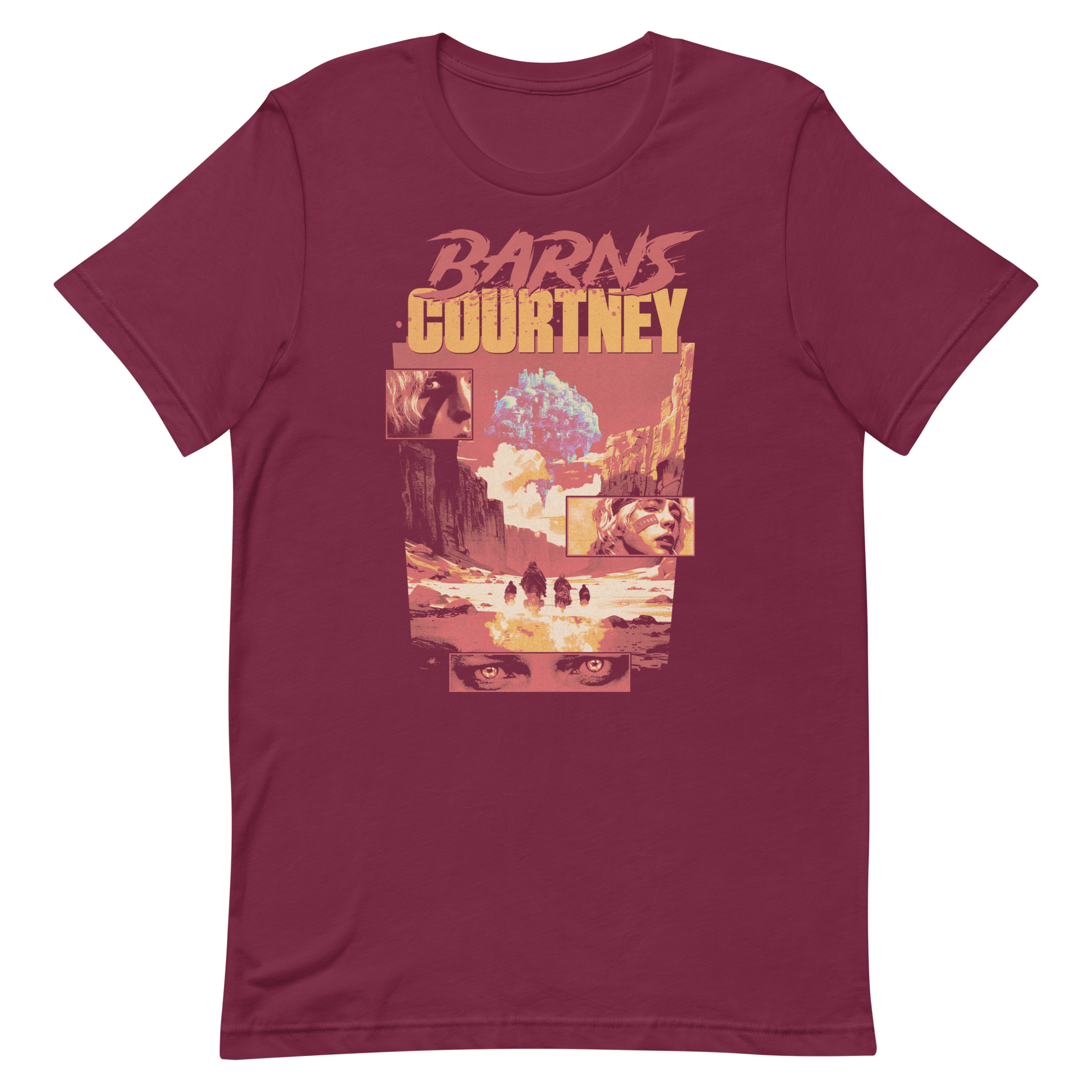 A burgundy red screen printed cotton tee shirt from Barns Courtney